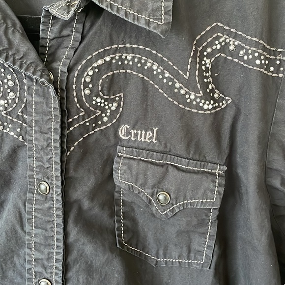 Cruel Western Shirt Pearl Snap Rhinestone Black Button Down Women’s M Goth Top - Picture 2 of 12